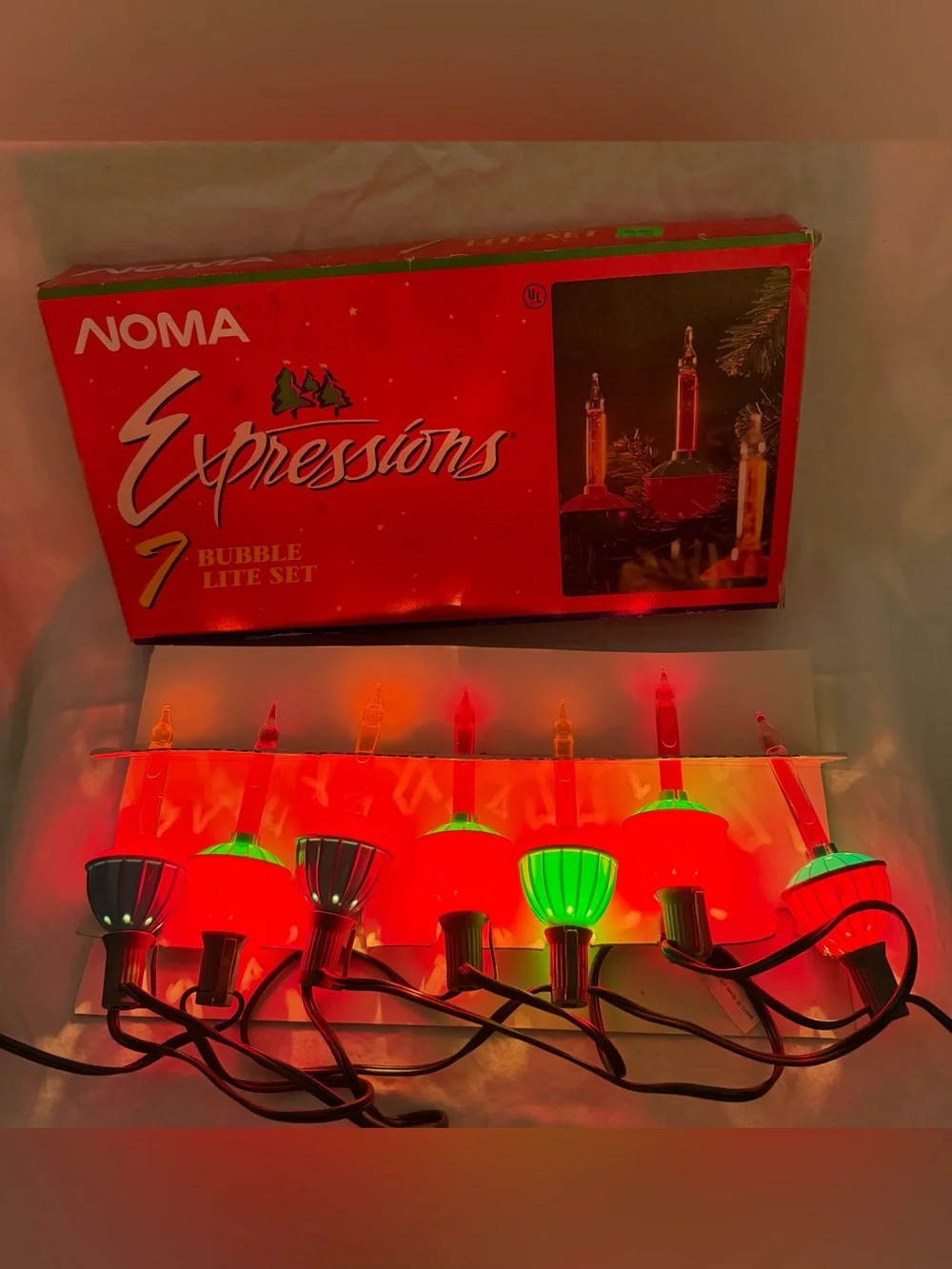 Noma Expressions Red & Green Bubble Christmas Lights 7-Light Set Working